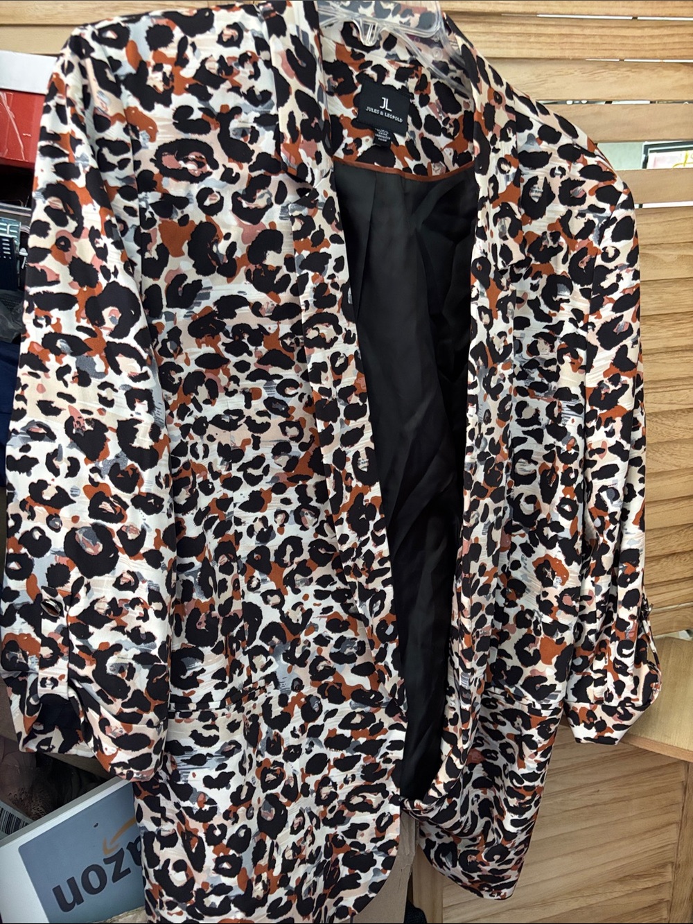 Jules & Leopold Leopard Print Open Blazer in Brown, Black, Cream XL